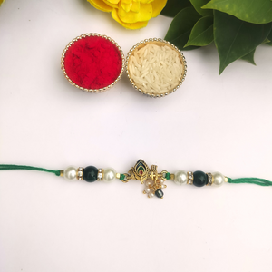 Peacock Grace – Traditional Green Rakhi