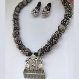 Blue-Black Ajrakh Fabric beads Necklace