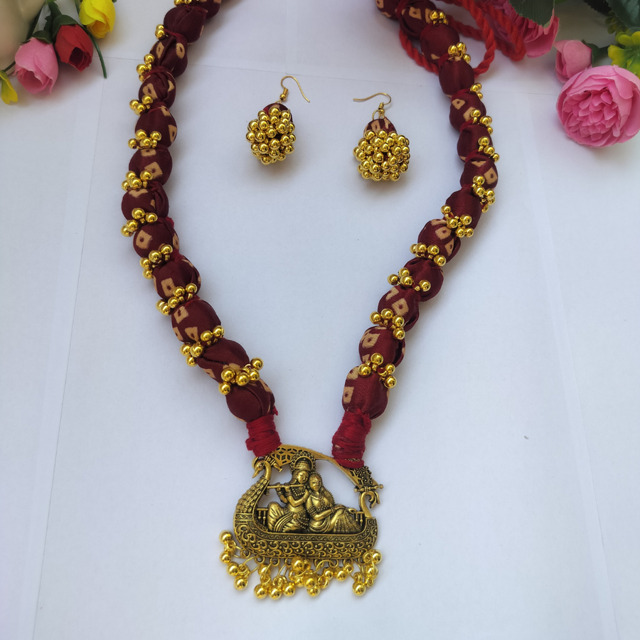 Dark Red Fabric beads Necklace