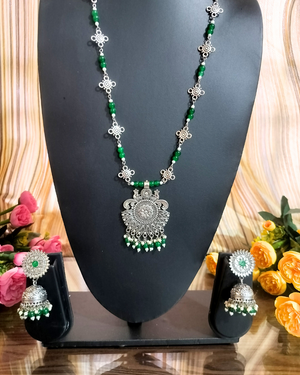 Dark Green Long Necklace Set