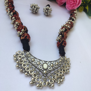 Black-Maroon Fabric beads Necklace