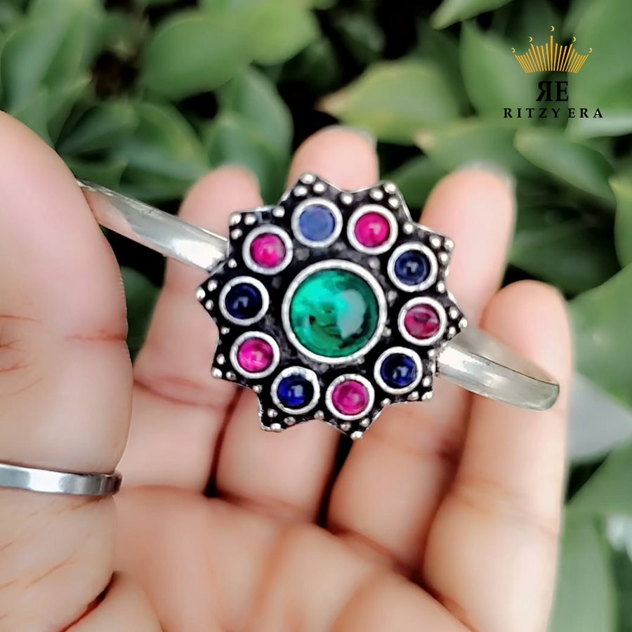 Boho Brass Bracelet Emerald Pink & Navy Mix