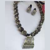 Blue-Black Ajrakh Fabric beads Necklace