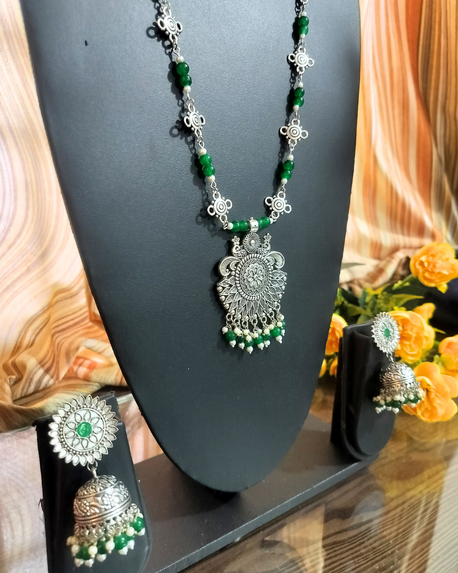 Dark Green Long Necklace Set
