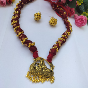 Dark Red Fabric beads Necklace