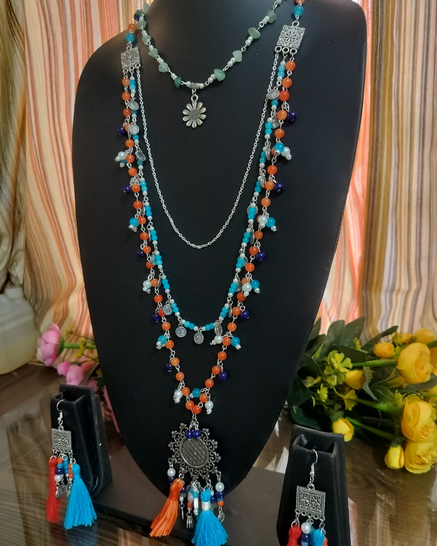 Blue-Orange Bohemian Necklace