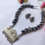 Indigo Ajrakh fabric beads Necklace