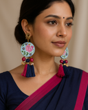 Hand-painted Tassel Earrings - Pink Bird Blossom