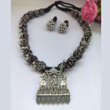 Blue-Black Ajrakh Fabric beads Necklace