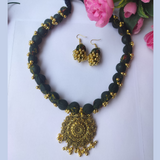 Bottle green fabric beads Necklace