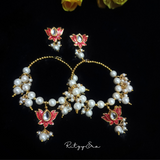 Red Lotus Pearl Hoop Earrings