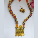 Orange Ajrakh Fabric Beads Necklace