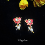 Red Lotus Pearl Hoop Earrings