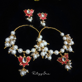 Red Lotus Pearl Hoop Earrings