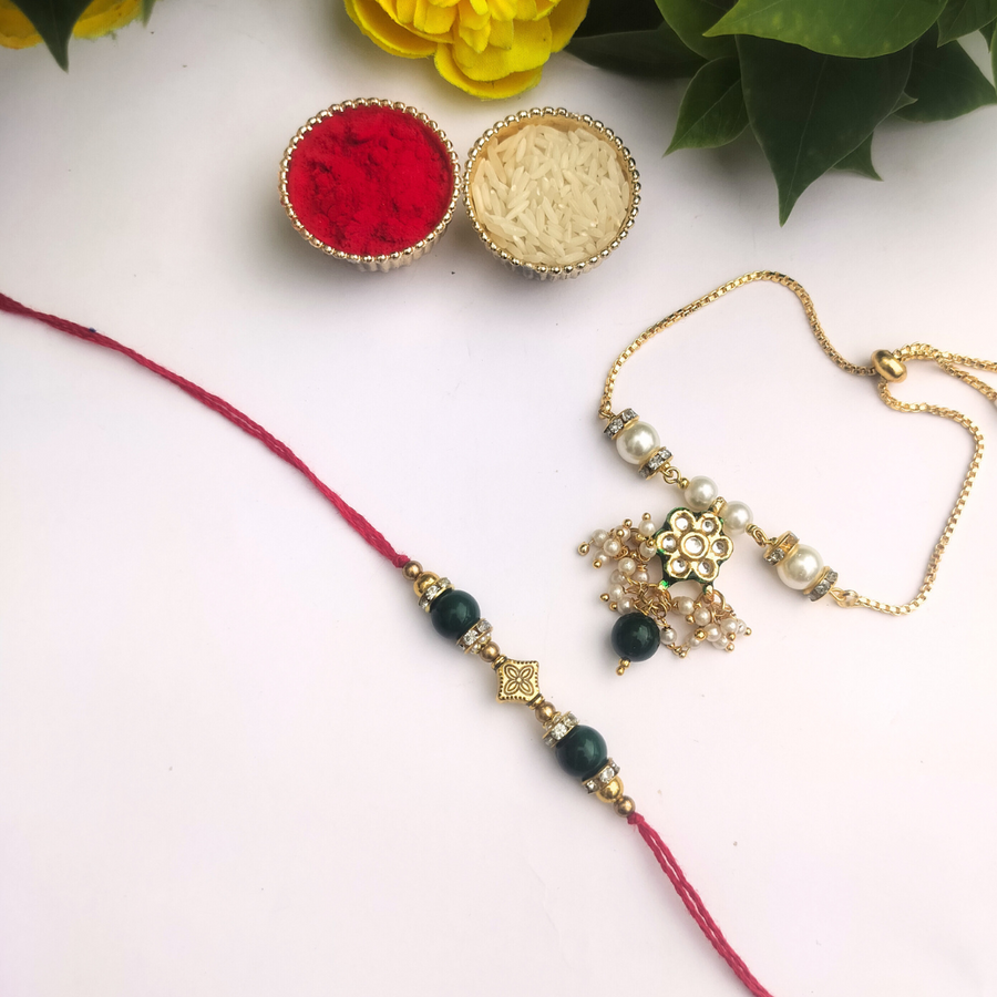Floral Harmony Bhaiya-Bhabhi Rakhi Set