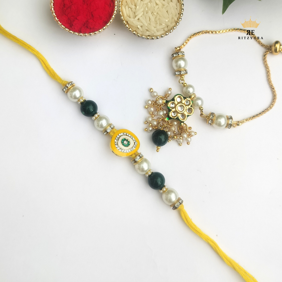 Golden Glow Bhaiya-Bhabhi Rakhi Set