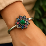 Boho Brass Bracelet Emerald Pink & Navy Mix