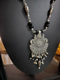 Black and Silver Long Necklace Set
