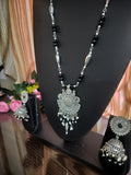 Black and Silver Long Necklace Set