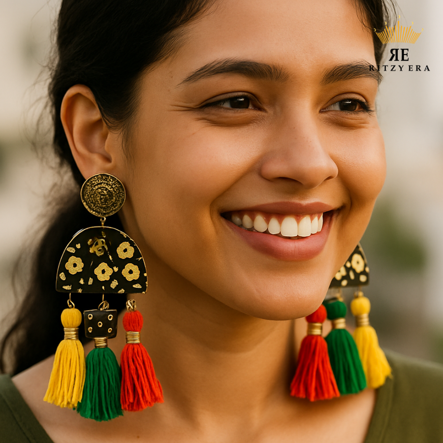 Hand- Painted Tassel Earrings – Midnight Garden
