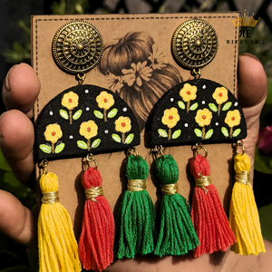 Hand- Painted Tassel Earrings – Midnight Garden