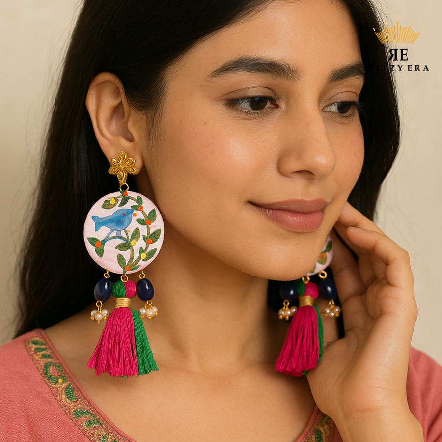 Handprinted Earrings – Bluebird on Bloom