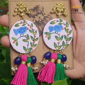 Handprinted Earrings – Bluebird on Bloom