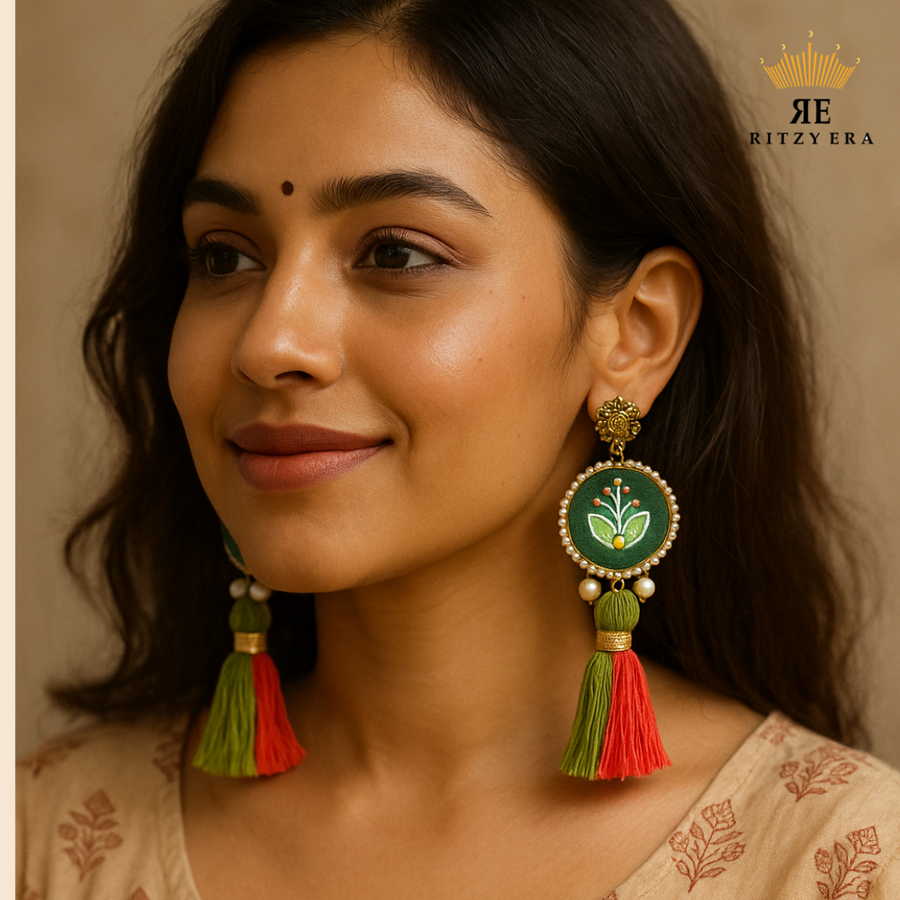 Boho Bloom – Mehendi Leaf Tassel Earrings