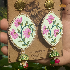 Hand-painted Earrings - Mint Lotus Bloom