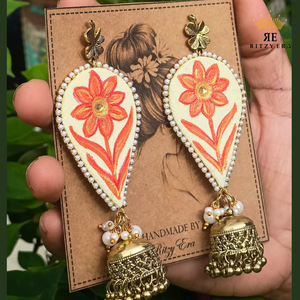 Hand-painted Yellow & Orange Jhumka Earrings