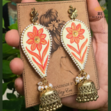 Hand-painted Yellow & Orange Jhumka Earrings
